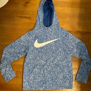 NIKE Youth Blue SWOOSH Print Dri-Fit Long Sleeve Pullover Hoodie Kids Boys Large